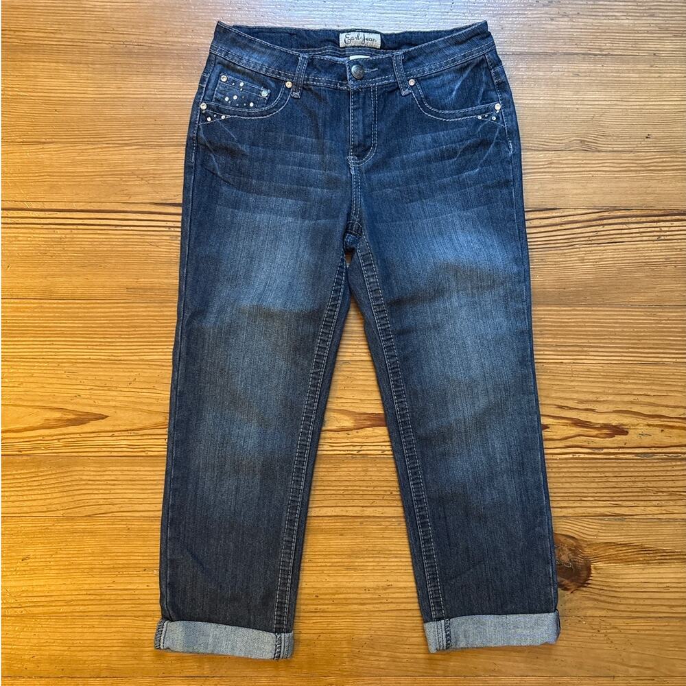 Earl Jean dark‎ wash jeweled studded pocket cropped cuff jeans SIZE 6